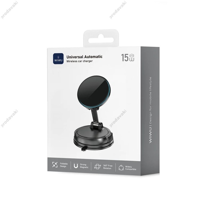 Автомобільний тримач із бездротовою зарядкою WiWU CH-326 Universal Automatic Wireless Car Charger Black